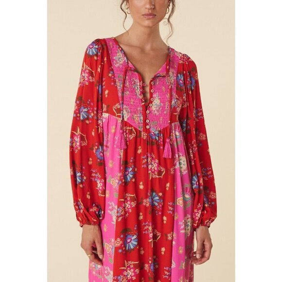 💕SPELL & THE GYPSY💕 Solstice Boho Midi Dress ~ Salsa Rose Large - Picture 5 of 16